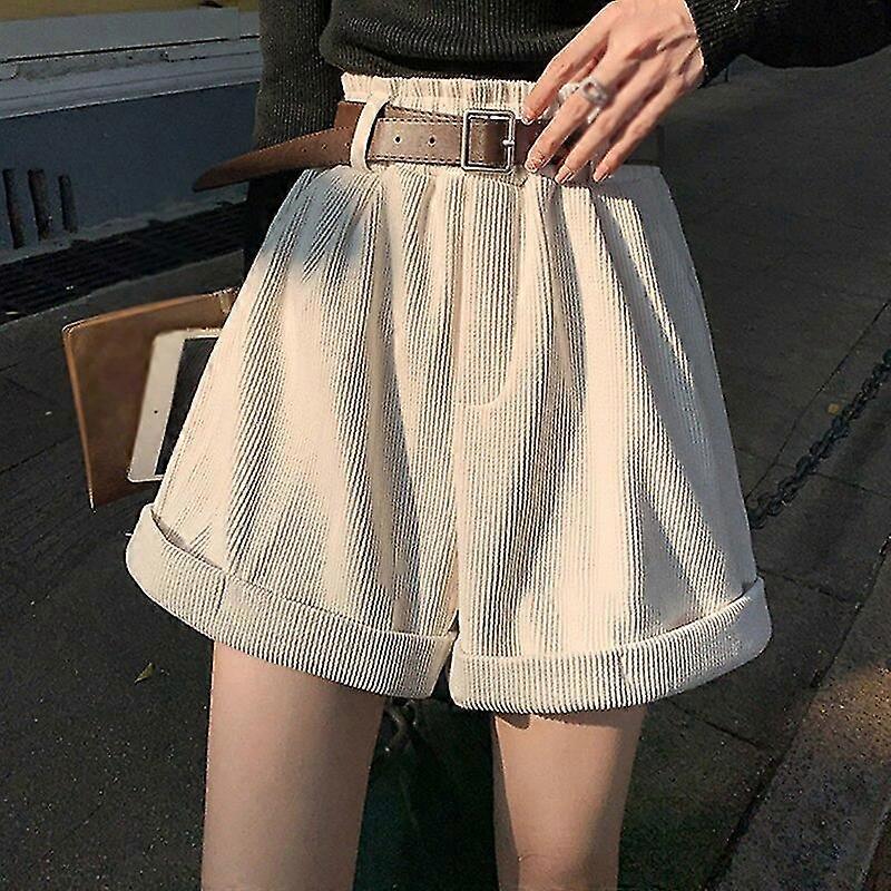 سروال قصير قصير نسائي سروال قصير ملفوف شورت واسع الساق ريترو عالي الخصر فضفاض سروال قصير غير رسمي فضفاض خط شورت فام