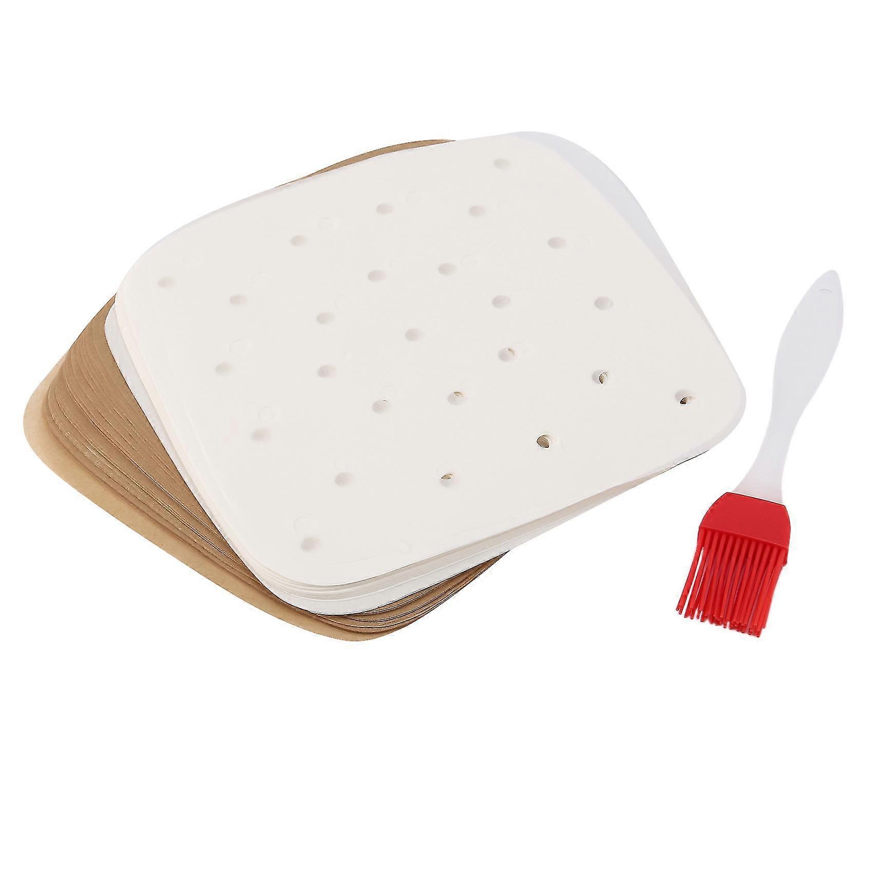 200pcs Square Fryer Liners, Non-stick Steamer Mat Perforated Unbleached Parchment Paper Fryer Liners
