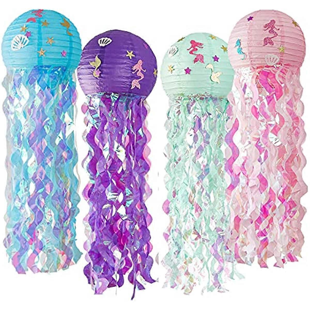 حزمة من 4 زينة عيد ميلاد حورية البحر فوانيس ورقة قنديل البحر زينة حفلة حورية البحر تحت البحر زينة عيد ميلاد