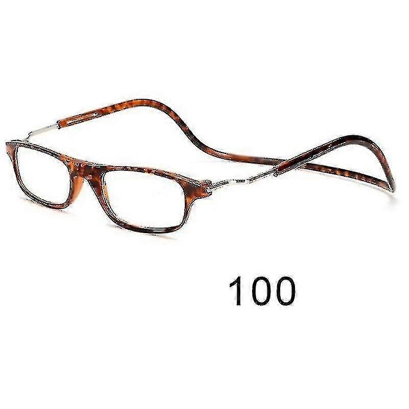 Flexible Magnetic Reading Glasses Hanging Neck Foldable Adjustable Clear Reading Glasses-size,colorglasses Power 100leopard Print