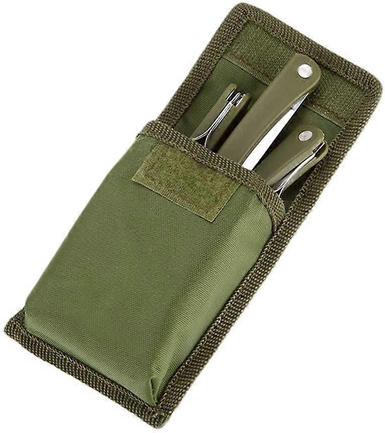 Pezzi - Stoviglie pieghevoli in acciaio inox per campeggio, picnic, coltelli, forchette, cucchiai (verde militare)