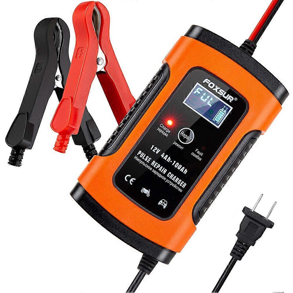 Lithium LiFePO4 Battery with LCD Display Car Battery Charger Portable 12V 5A Orange for Motorcycle SUV for Emergency Starting
