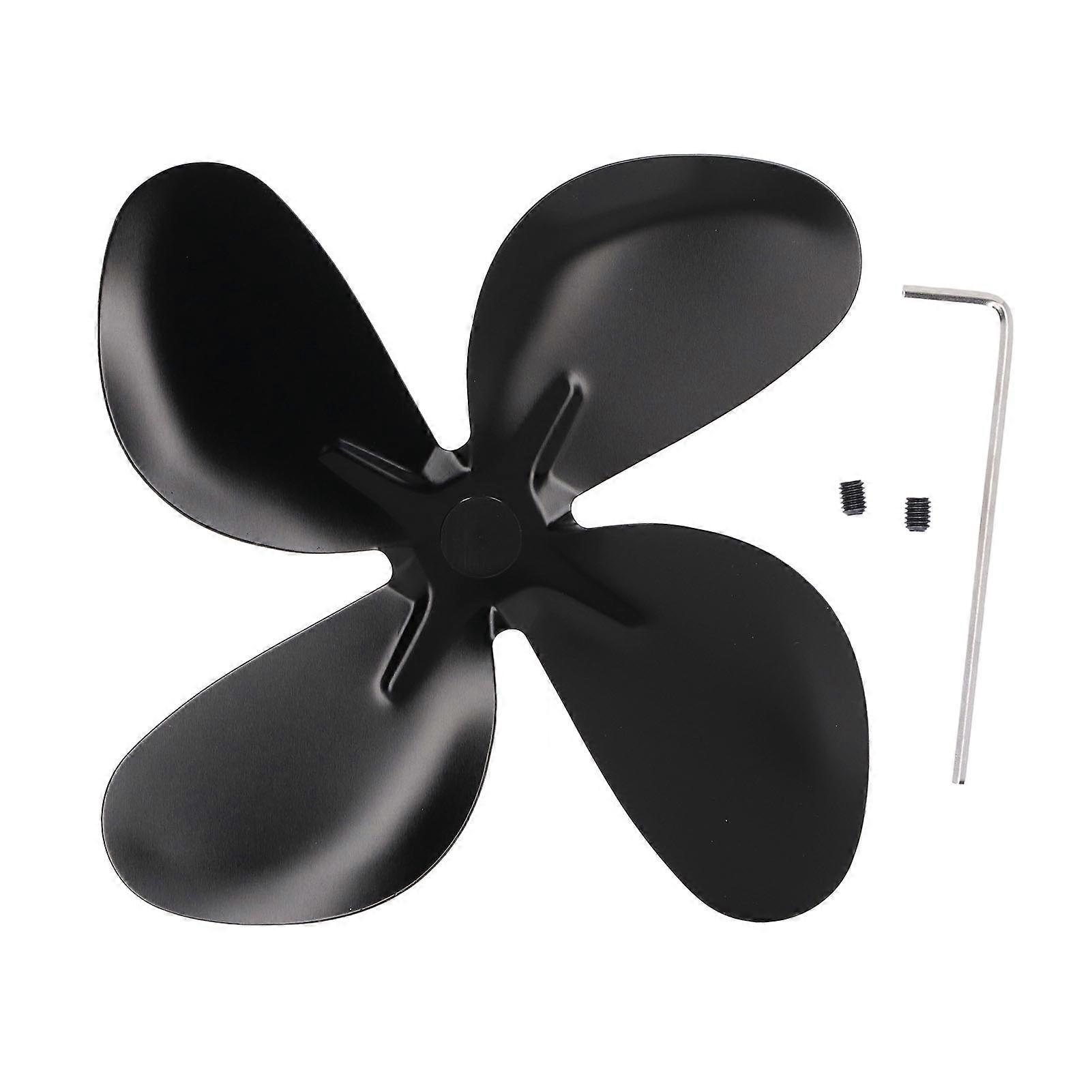 ストーブファンブレードアルミニウム合金高温耐性ブラック暖炉ファン交換用ブレード4ブレード