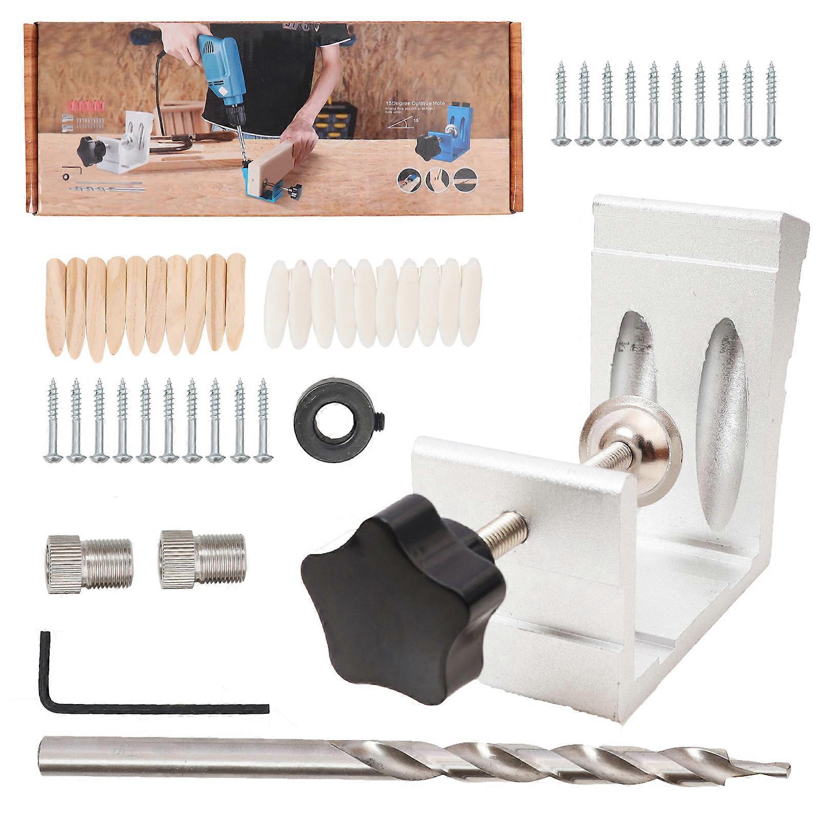 46Pcs Woodworking Inclined Drill Hole Locator Set Robust Accurate Aluminium Alloy Inclined Hole Jig Kit Silver