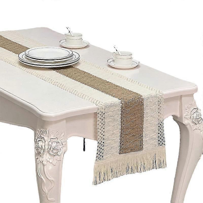 Table Runners Splicing Burlap Boho Table Runner With Tassel, 12 X 72 Inch