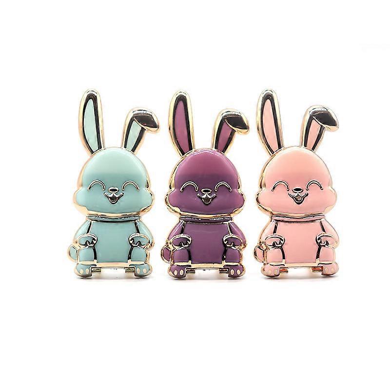 New cartoon rabbit ring stand three-dimensional folding lazy ring buckle stick-on pull rod support stand red