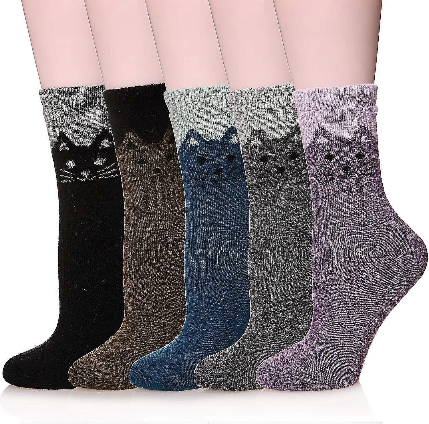 Women's Winter Wool Socks Soft Warm Cozy Thickened Crew Causul Socks 5 Pairs