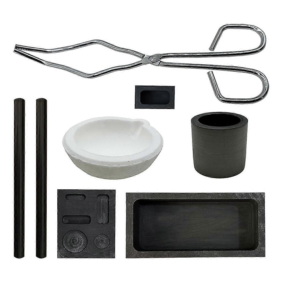 Graphite Torch Melting Casting Kit 8pcs Melting Casting Mould Graphite Ingot Mould Quartz Crucible, Cylindrical Graphite