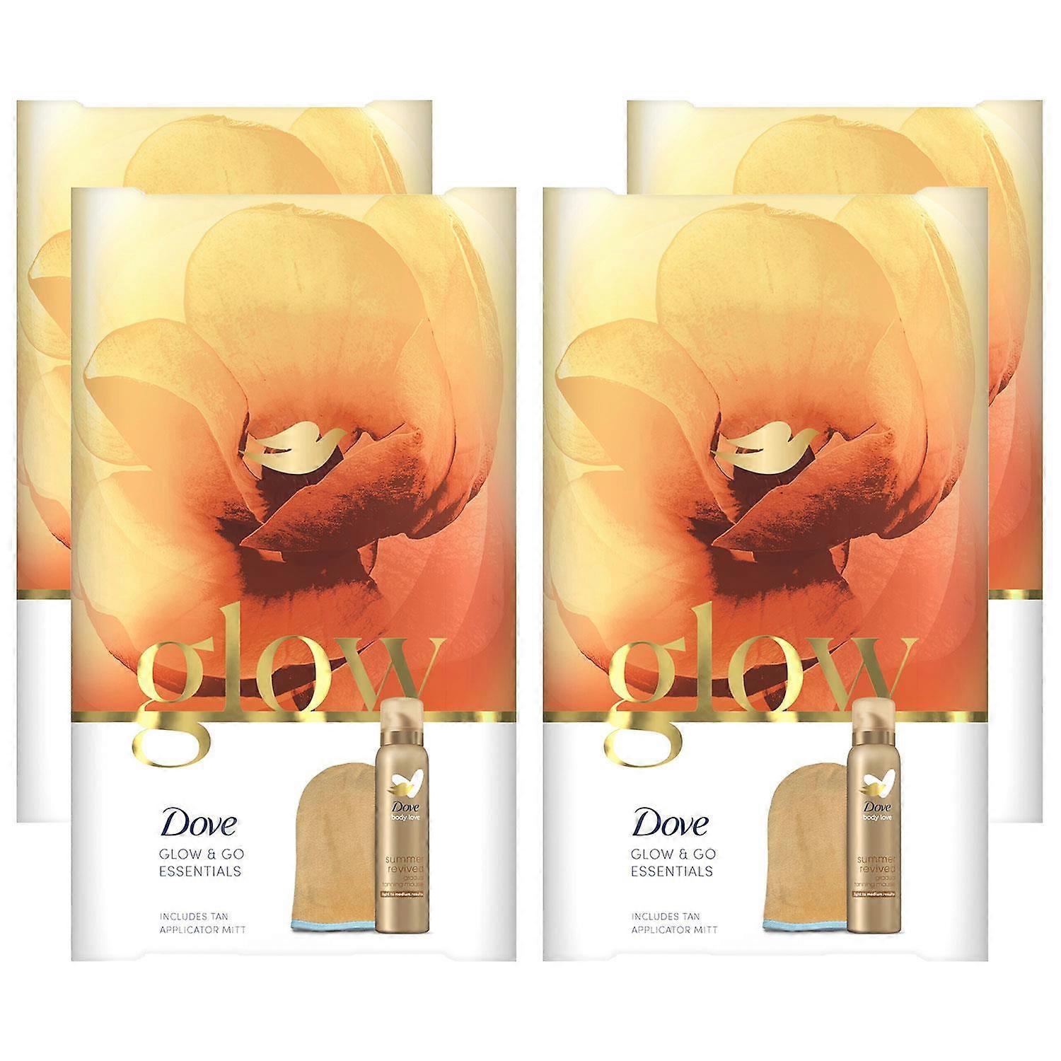 Dove Glow & Go Essentials Self-Tan Mousse Gift Set for Her w/Applicator Mitt,4pk