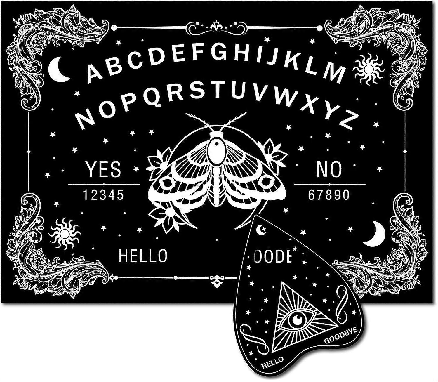 Moth Pendulum Board Pendulum Dowsing Divination Board Black Rectangle Wooden Spirit Talking Board with Planchette Metaphysical Witchcraft Altar Suppli