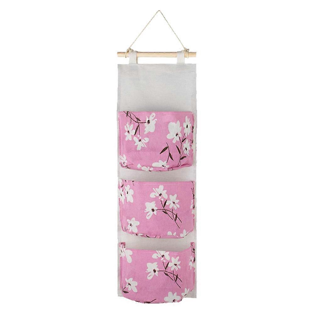 Multifunctional Storage Shelves Waterproof Linen Fabric Organizer With 3 Pockets Pink