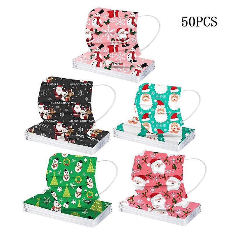 クリスマスマスク50枚、サンタクロースマスク、子供、大人用マスク、使い捨てマスク