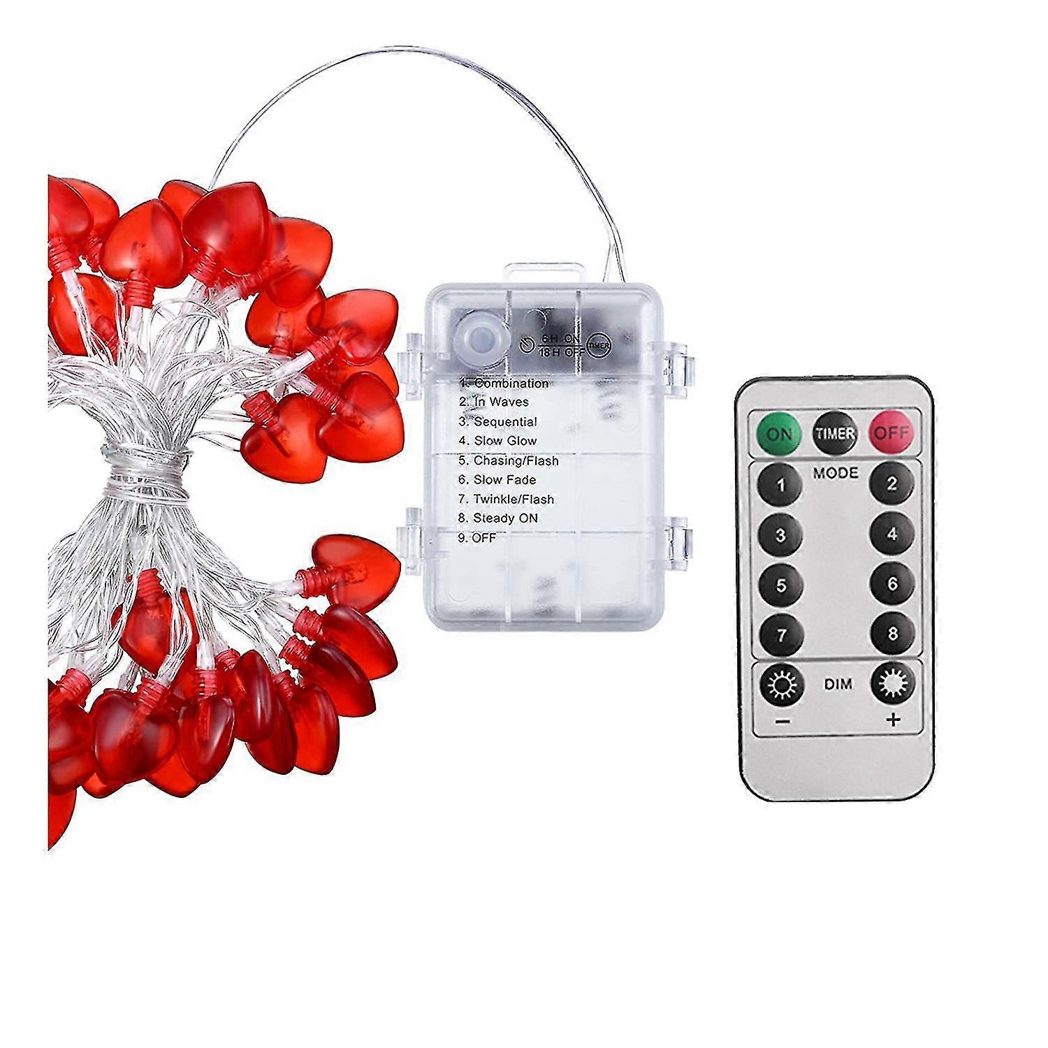 40 Led 's Day Lumière en forme de cœur, 3d rose en forme de cœur alimenté par batterie 8 modes String Lamp (r