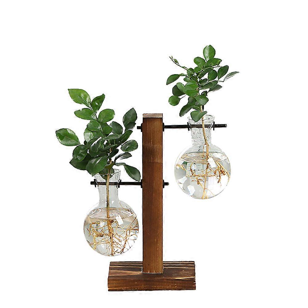 Simple Creative Glass Vase Wooden Frame Hydroponic Vase