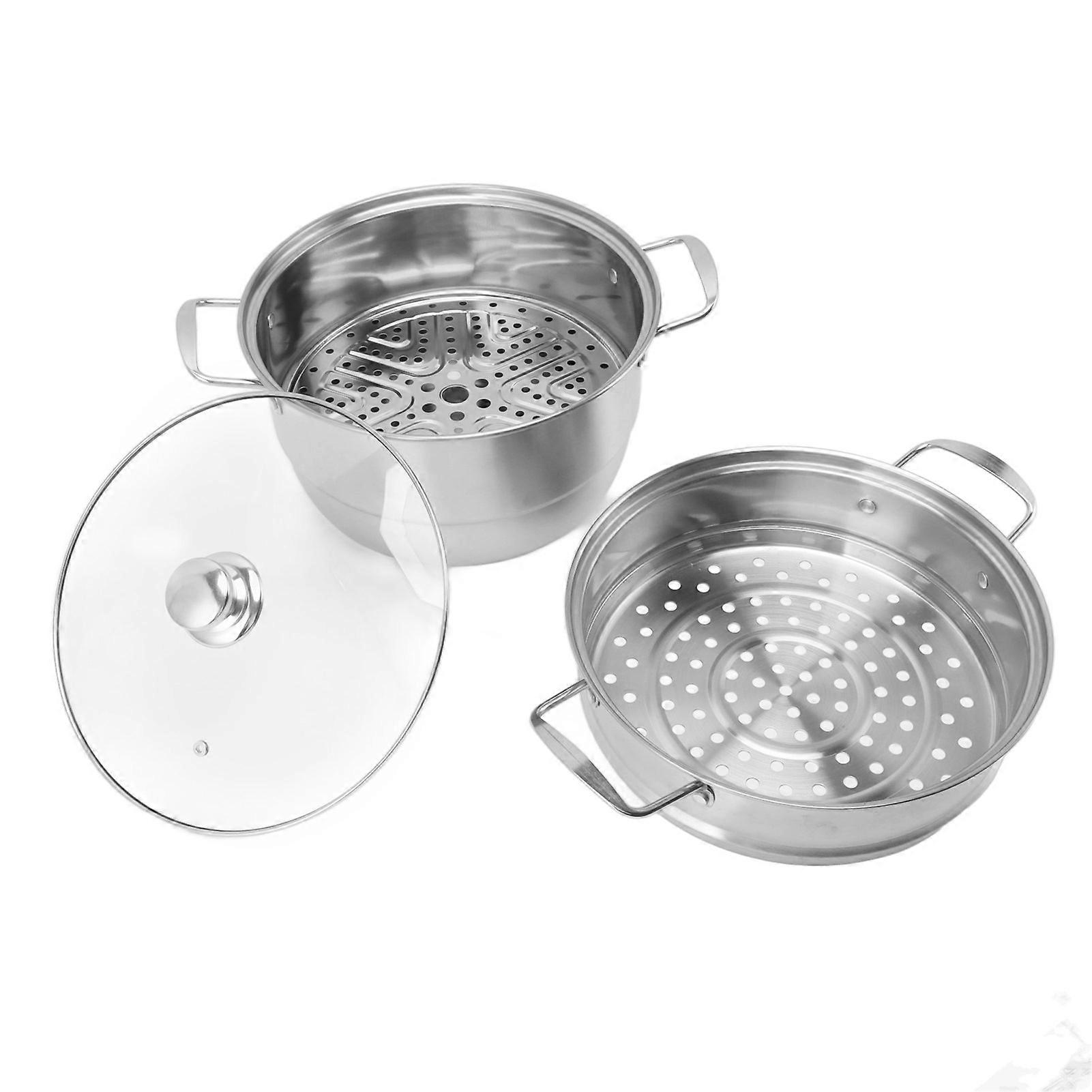 Stainless Steel Steam Pot Multipurpose Thickened Multi Layer Large Capacity Martensite Steaming Pot with Glass Lid Three Layers(YMCAT)