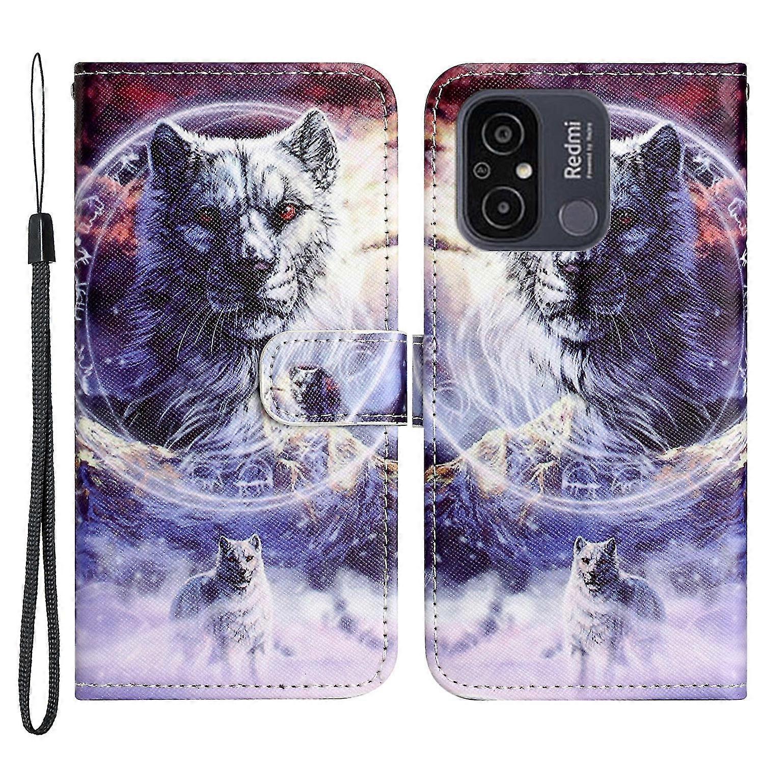 For Xiaomi Redmi 11a 4g Cross Texture Pu Leather 3d Pattern Printing Case Magnetic Closure Stand Flip Wallet Phone Cover With Strap