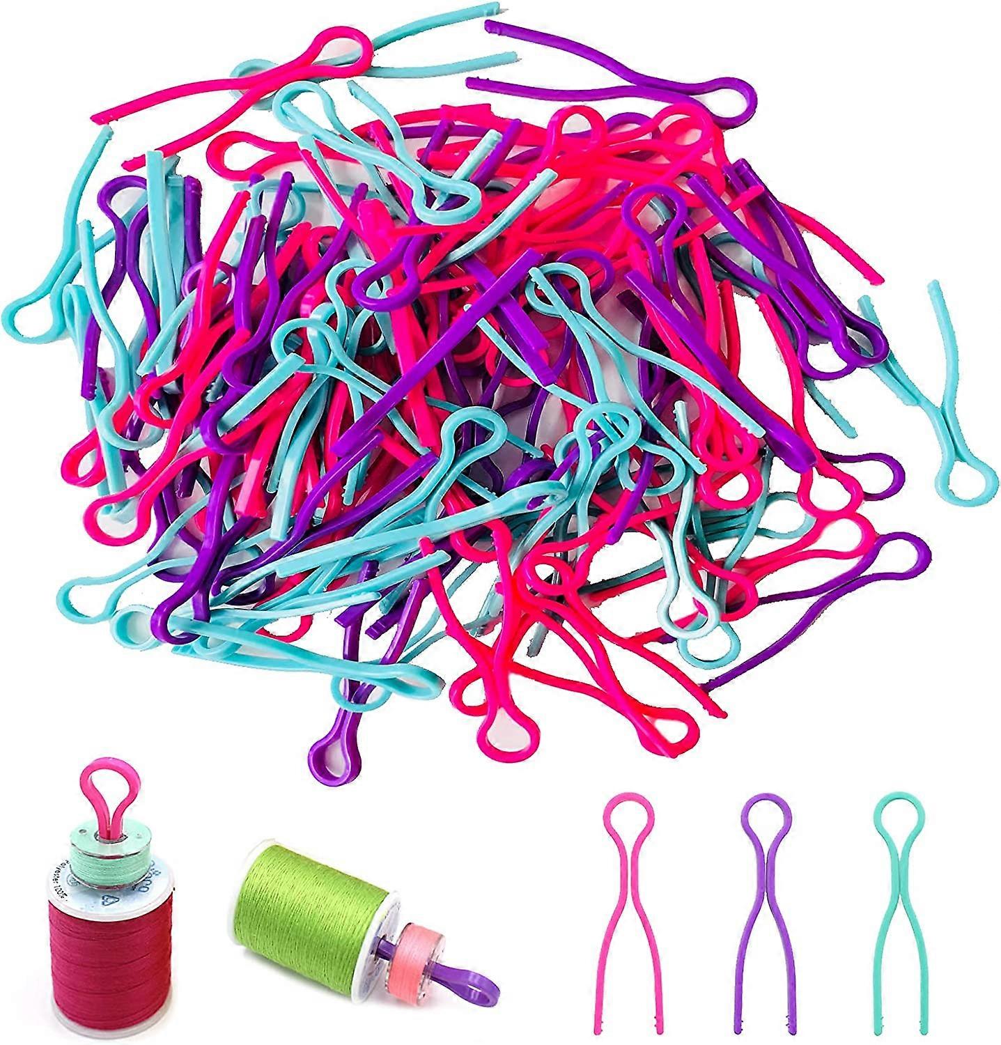 100 Pieces Spool Holder Clips, Plastic Bobbin Thread Spool, Sewing Accessories Holder, for Tying the Bobbin Thread So It Doesn't Fall Out (Mixed Color