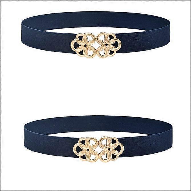 1 Metal Interlocking Buckle Elastic Belt for Women LadyNavy blue