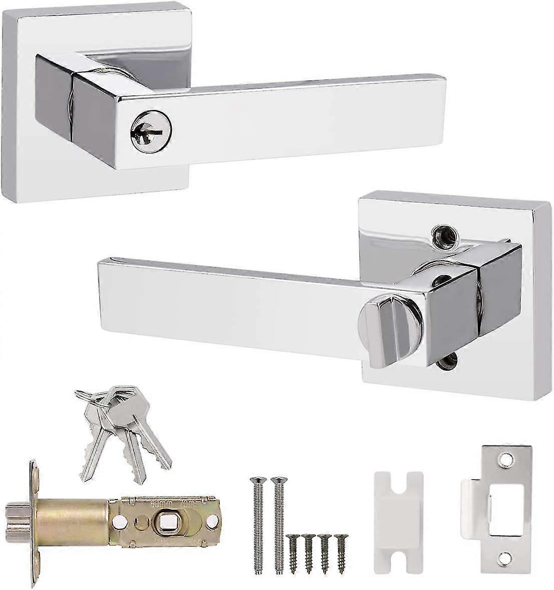 Maçaneta da porta com fechadura e chave, conjunto de maçanetas cromadas, fechadura externa da maçaneta da porta, fechadura da porta do quarto, 1 Pack
