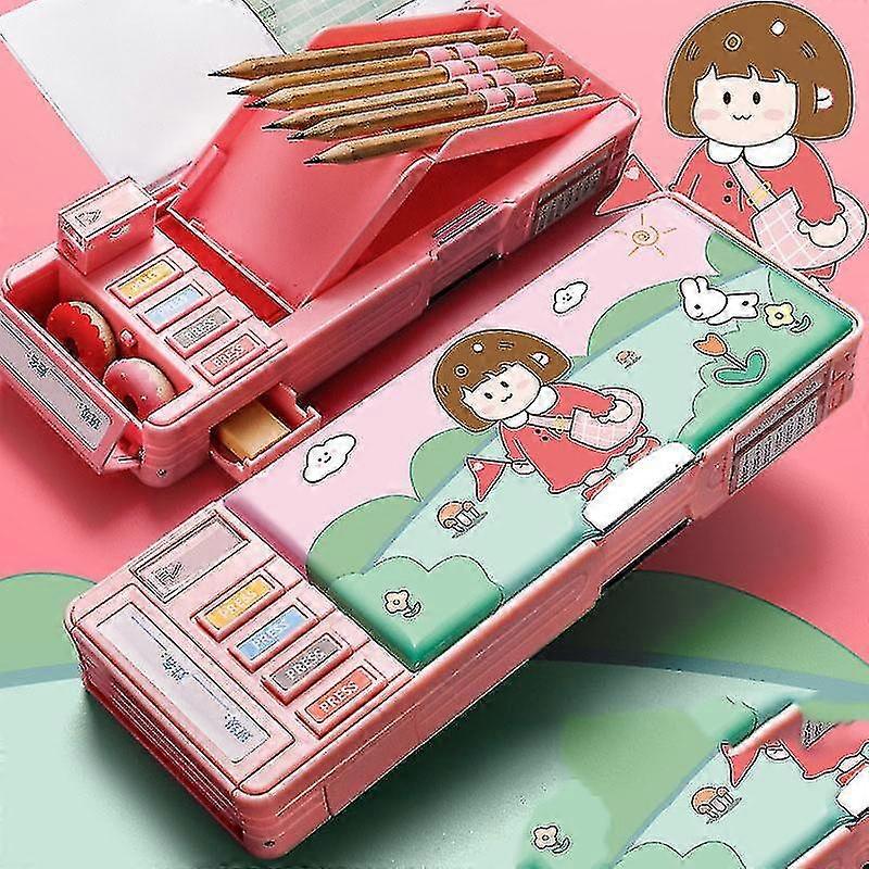 Multifunction Pencil Case Pencil Box With 2 Compartments For Students - Cartoon Pattern