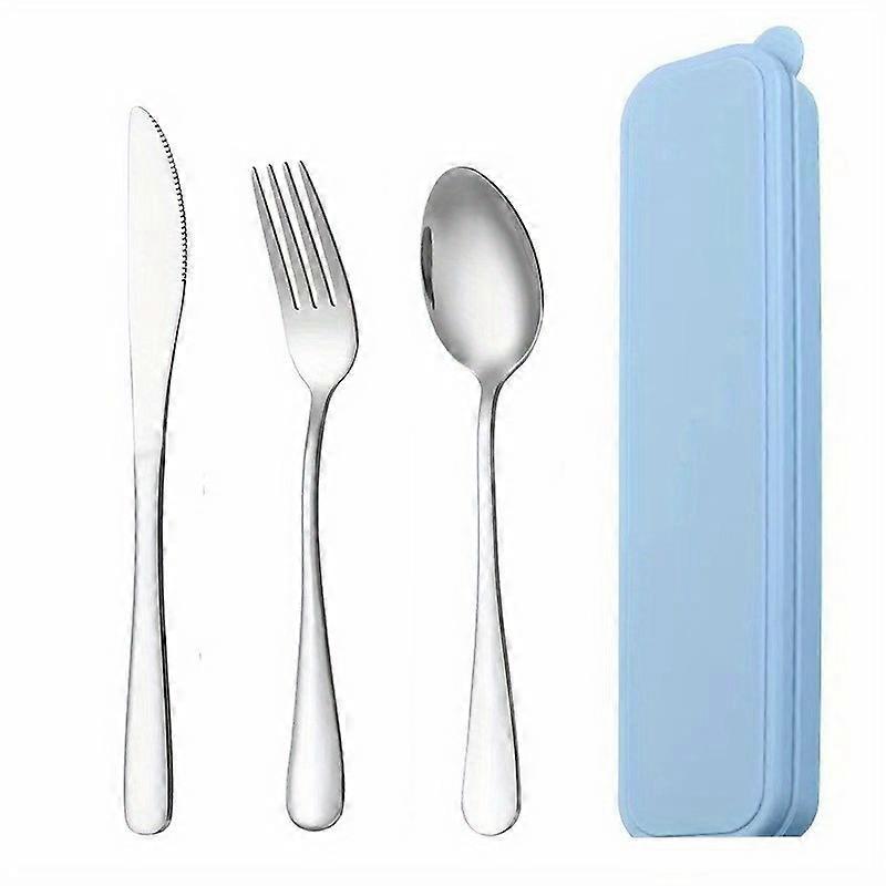 4-piece Portable Stainless Steel Travel Utensils Set with Knife, Fork, Spoon and Storage Case - Perfect for Office, School, Picnic, Camping and Outdoo