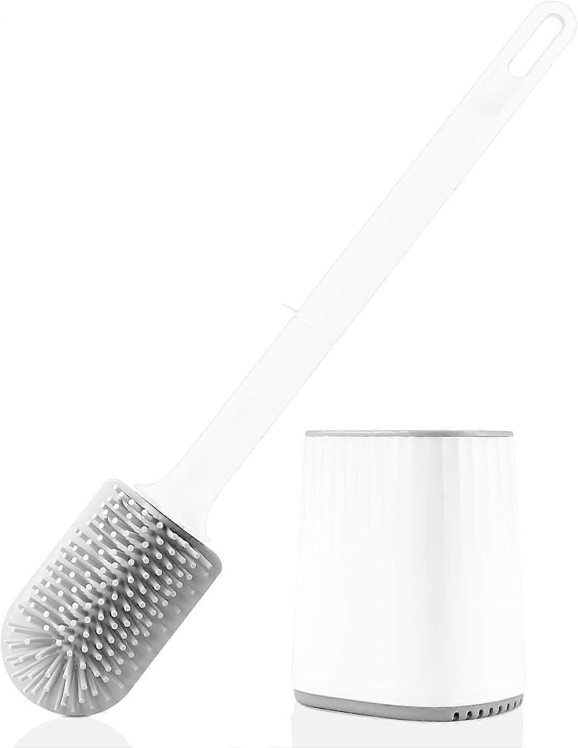 Toilettenbrste, Silikon-Toilettenbrste, mit 3-in-1-Multifunktionsbrstenkopf und schnell trocknendem Halter (wei)