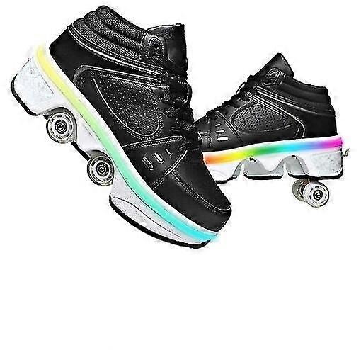 Double-row Deform Wheel Automatic Walking Shoes Invisible Deformation Roller Skate 2 In 1 Removable Pulley Skates Skating Parkour ZUAN