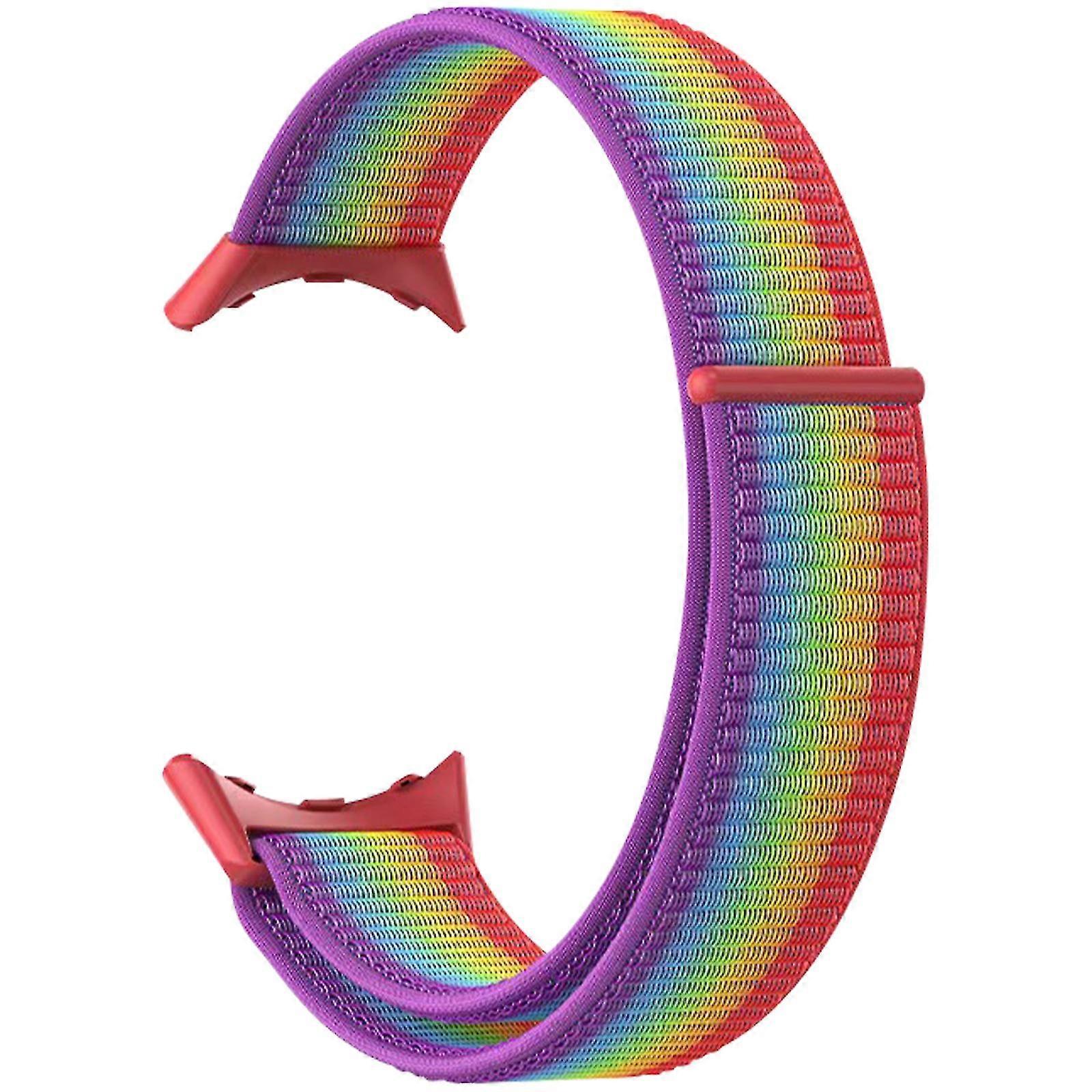 Compatible with Google Pixel Watch Strap Woven Nylon Adjustable Rainbow
