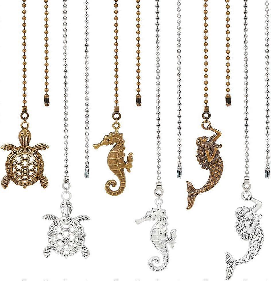 6 Styles Ocean Theam Ceiling Fan Pull 14 Inch Long Chain Extension Turtles Seahorses Mermaids Pull Chain Extension Ball Chain Connector DIY