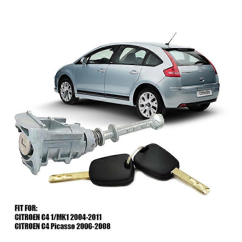 Left front door lock cylinder with 2 keys, for Citron C4 2004-2011 Picasso 2006-2008