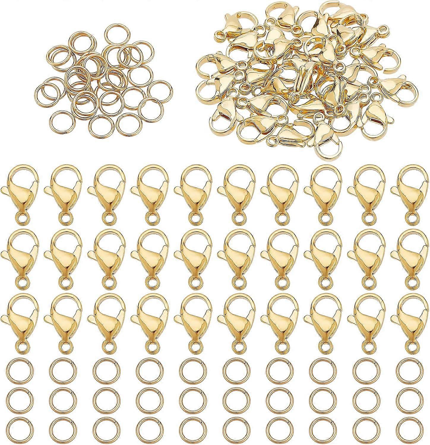 30 Pcs Lobster Claw Clasps with 30 Pcs 5mm Open Jump Rings 304 Stainless Steel Parrot Trigger Clasps Real 24K Gold Plated Connector Rings for DIY Neck