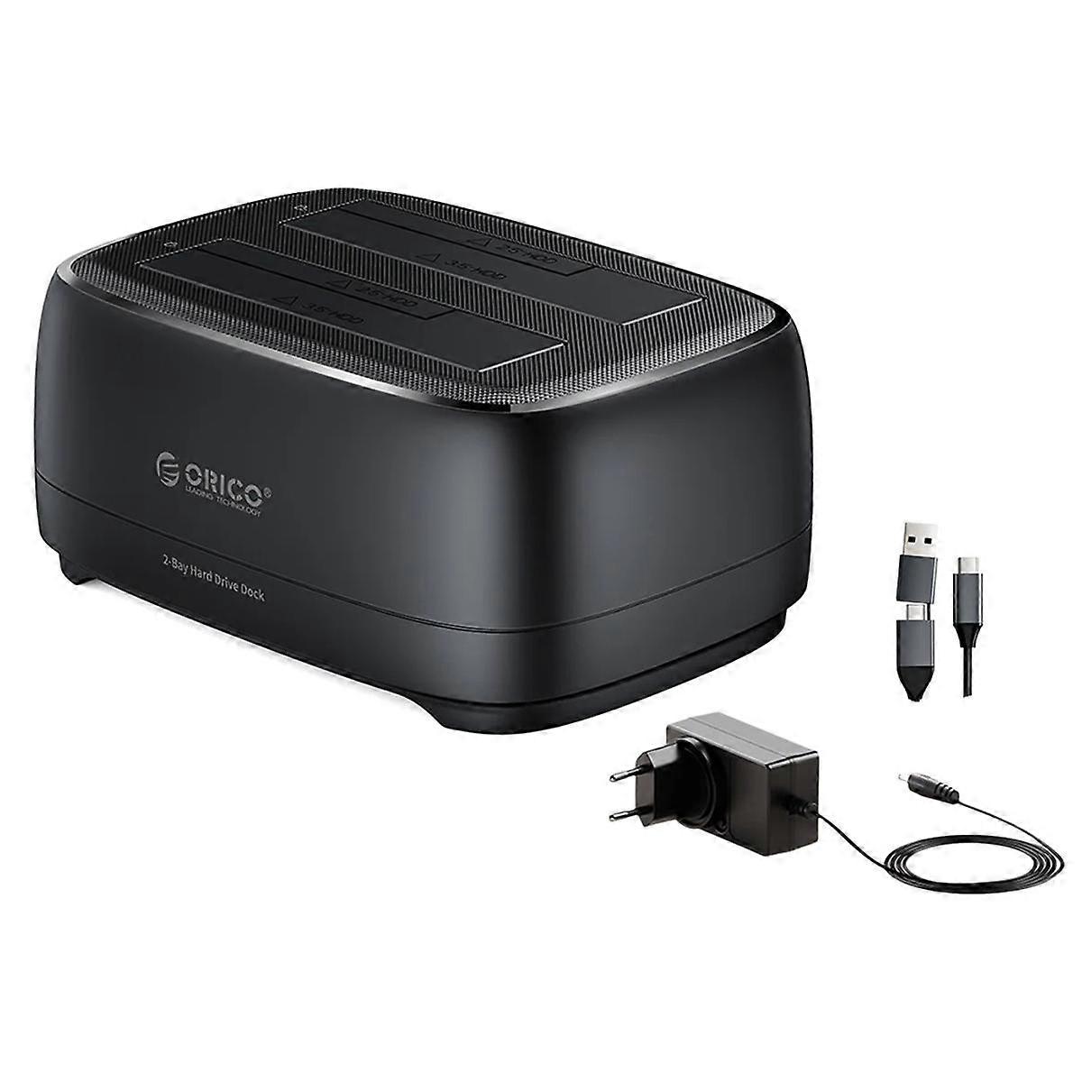 Dual-Bay Hard Drive Station USB3.0 Type-C HDD Docking Station with Power Adapter for 2.5/3.5 Inch HDD/SSD EU PLUG