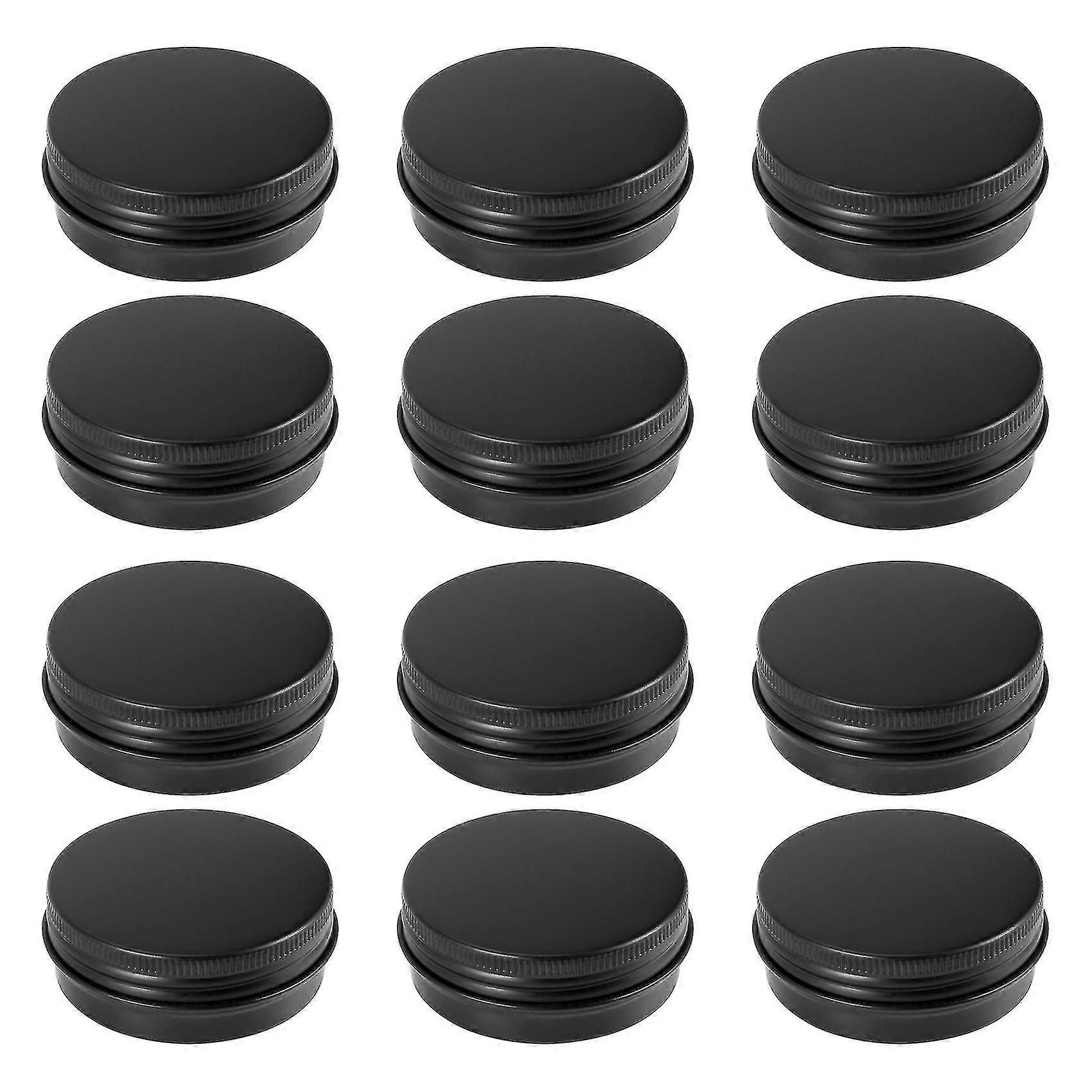 12pcs 1oz أسود الألومنيوم القصدير الجرار جولة برغي غطاء حاويات فارغة علب تخزين معدنية ل Organizin