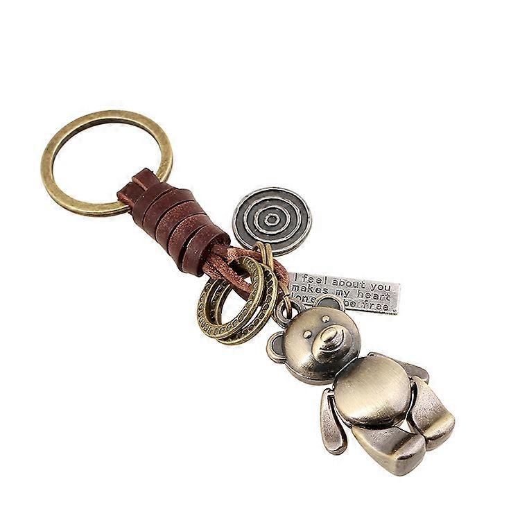 Braided cowhide leather key ring, teddy bear style
