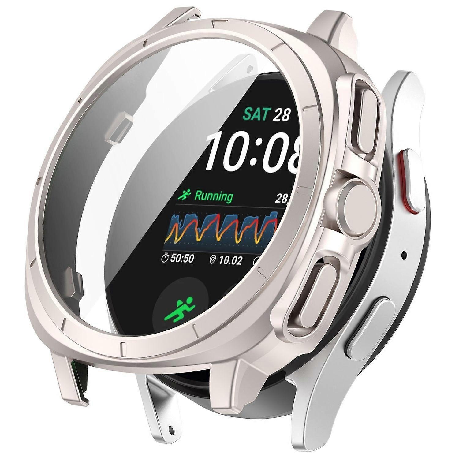 适用于三星 Galaxy Watch 7 40 毫米塑料 PC 保护壳 + 钢化玻璃米色