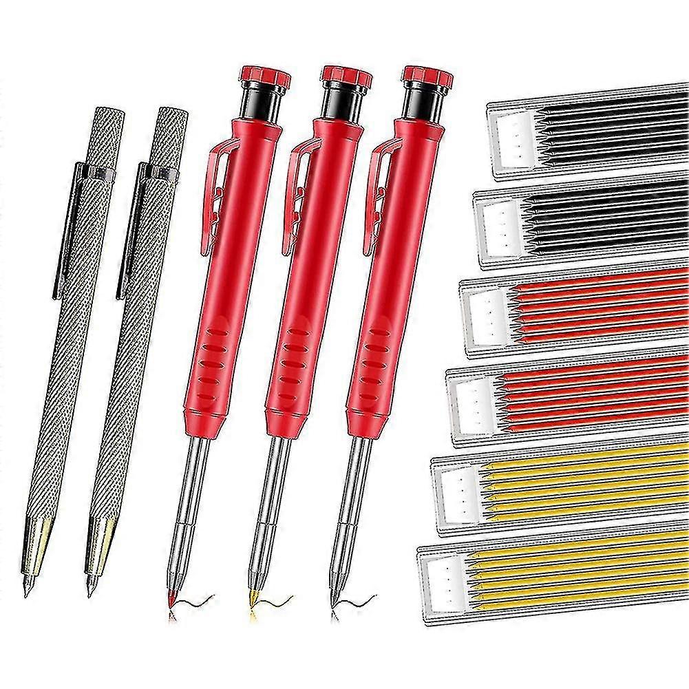 3 Pcs Solid Carpenter Pencils 2 Pcs Scriber With 3 Colors Refills