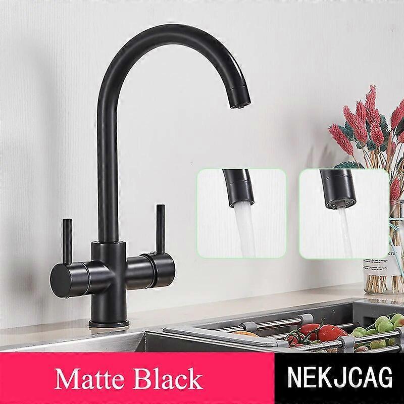 Black Purified Water Kitchen Faucet Hot Cold Mixer Pure Water Filter Faucet Drinking Water Tap Deck Mounted Dual Handles crane