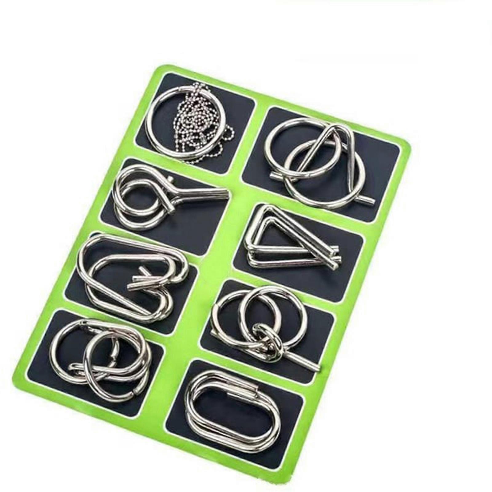 New Upgrade Metal Wire Puzzle Set of 8,Brain Teaser IQ Test Disentanglemen Iron Link Unlock Interlock Game Magic Trick Toy