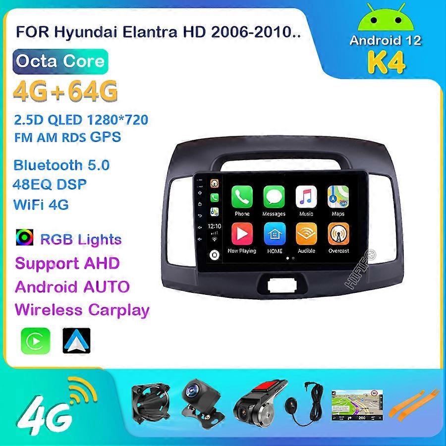 4+64G dsp Octa core Car Radio Multimedia 2 din android 12 Video Player Navigation GPS Carplay For Hyundai Elantra HD 2006-2010