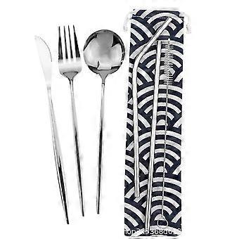 Portable Steel Cutlery Set Knife Spoon Fork Set With Storage Bag Travel Camping Cutlery Set