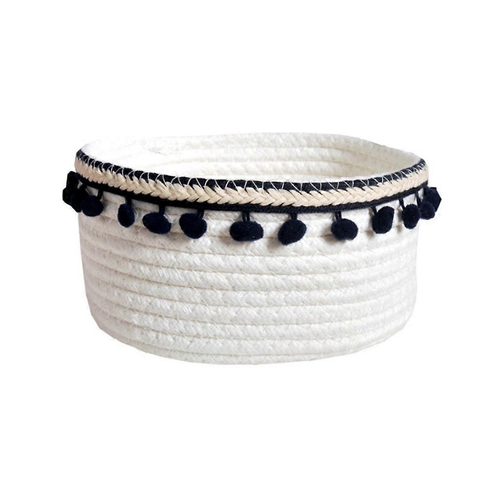 Cotton Rope Storage Basket with Pompoms Small Storage Box Desktop Storage (A-5-F6)