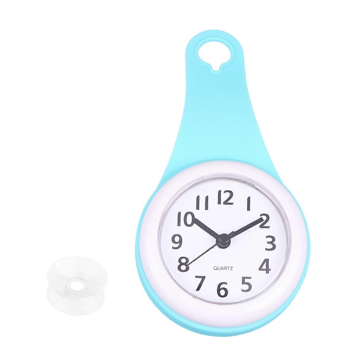Waterproof Wall Clock Bathroom Mute Wall Clock Suction Cups Hanging Clock Sky-blue without Battery