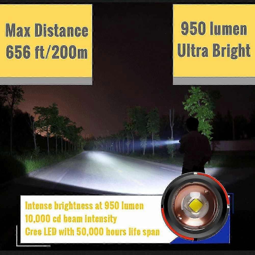 E2 Led Tactical Flashlight 950 Lumen Bright Torch, Usb Rechargeable