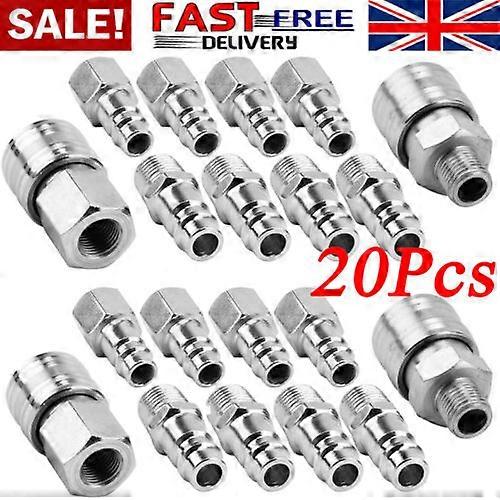 20PCS Euro 1/4'' BSP Air Line Fitting Hose Compressor Quick Release Connector
