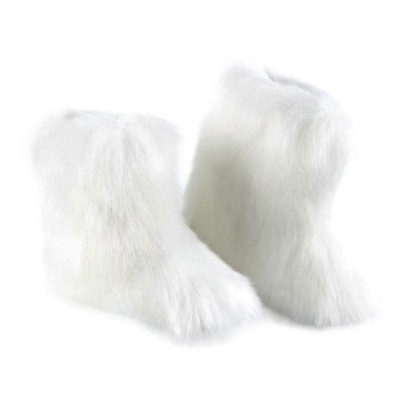 Faux Fur Boots For Women Fuzzy Fluffy Furry Round Toe Suede Winter Comfy Plush Warm Short Snow Bootie Flat Shoes Mid-calf Boots Outdoor Indoor
