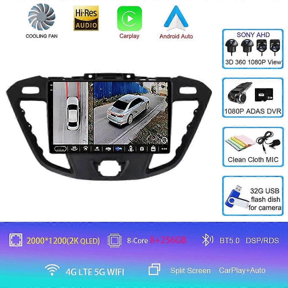 Autoradio Android 14 Pour Ford Transit Tourneo Custom 2012 - 2021 Navigation Gps Lecteur multimédia Stéréo Wifi+4g Carplay Bt 2din