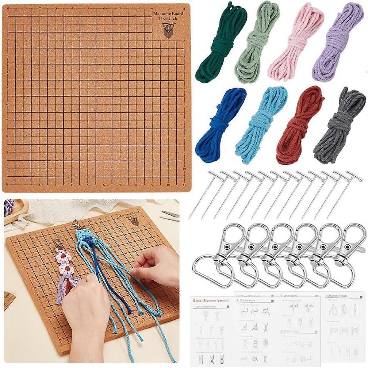 Makramee-Brett und Stecknadeln, Flechtbrett mit Anleitung, Baumwollfäden und Verschlüsse, Makramee-Kit für Kordelarmband