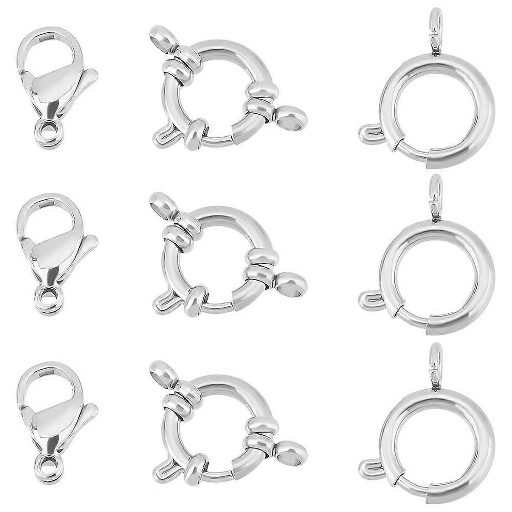 18pcs Lobster Claw Clasps and Spring Ring Clasps Sets Clasp Jewelry Making Kit 304 Stainless Steel Metal Clasps for DIY Jewelry Making