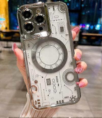 Magsafe Case for iPhone 15/15 Pro/15 Plus/15Pro Max-15 Ultra with Camera Kickstand Circuit Mechanical Gear Punk Style Cover for iPhone 15 Series