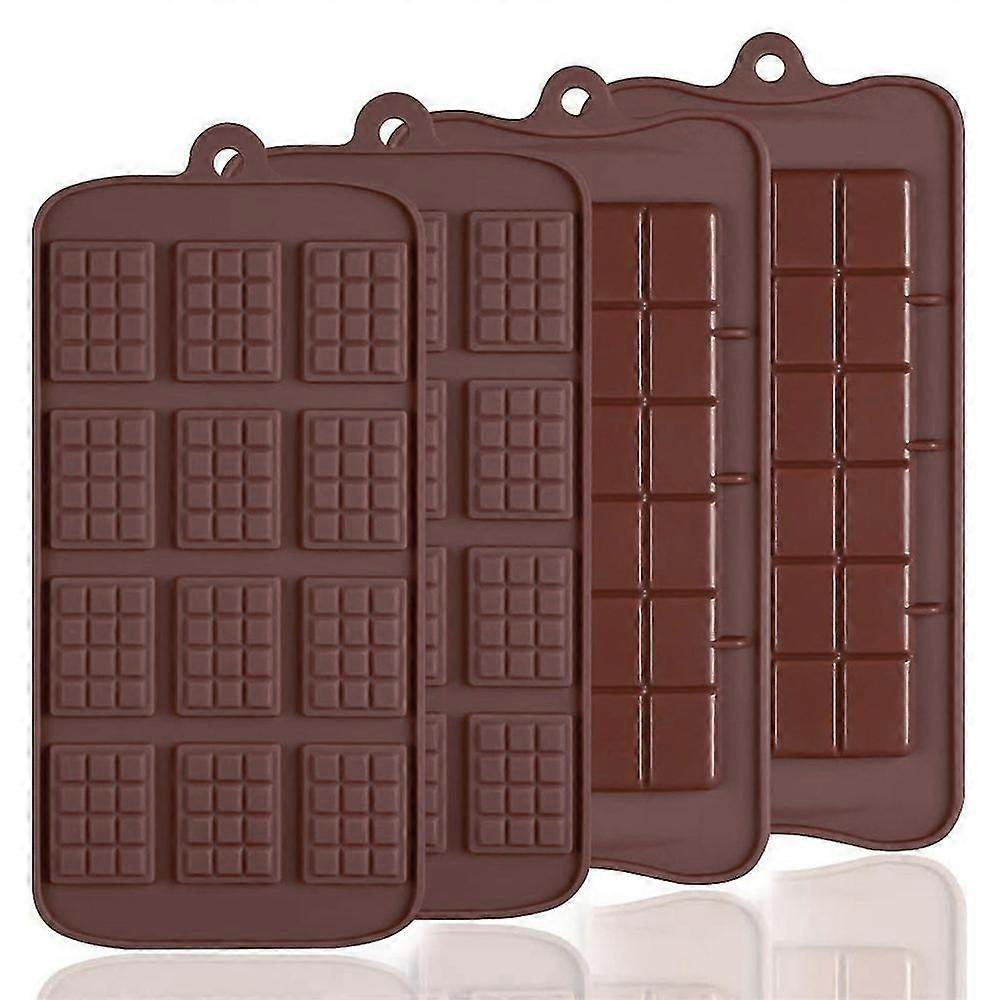 4 Pcs Silicone Chocolate Molds, 12 Grids + 24 Grids Break Apart Non-sti Coating Candy Protein And Energy Bar Mold Baking Sheet,5095